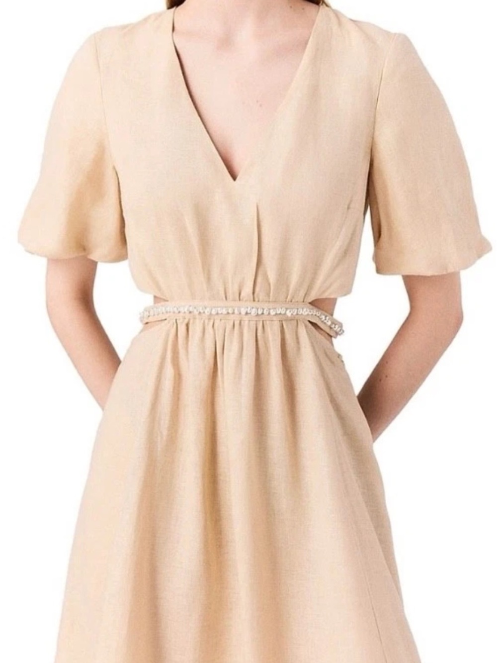 Maje Rivague Linen Pearl Cut out Midi Dress 6 Sz 38 NEW NWT - Picture 4 of 13